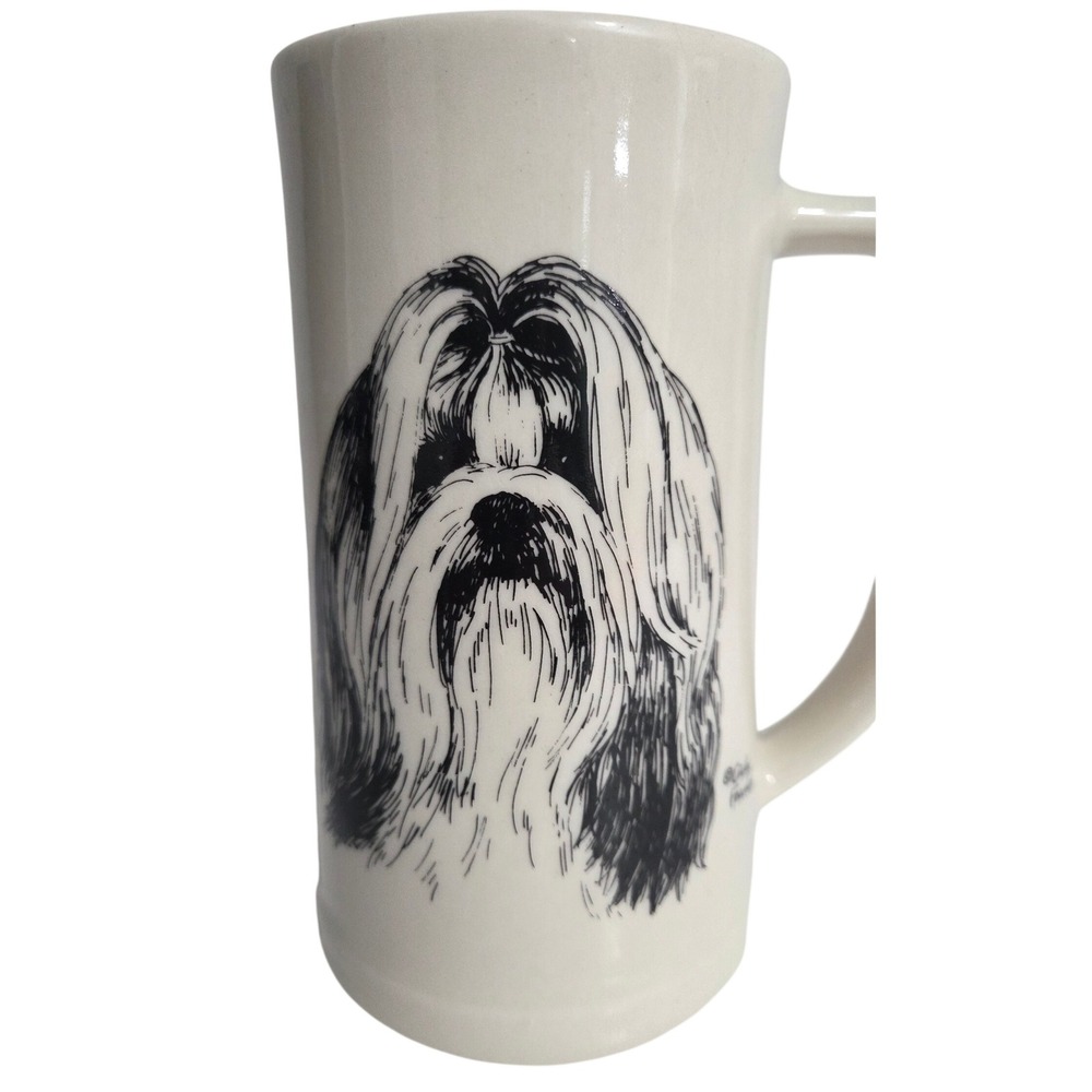 Vintage Cindy Farmer Shih Tzu Lhasa Apso Dog Ceramic 6" Tall Mug USA Cream